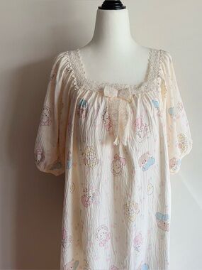NEW! Puppy & Bunny Print Lace Nightgown with Built-In Pads | Soft Cotton Pajama